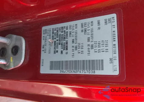 2015 Nissan Nv200 S/Sv from USA, damaged, VIN 3N6CM0KN2FK717038